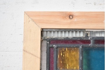 イギリスアンティーク建具　1930年頃　鮮やかなブルーガラスと花模様が印象的なステンドグラスパネル1枚　(R-090849)