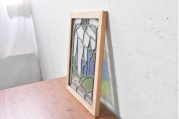 イギリスヴィンテージ建具　1950年頃　鮮やかな色ガラスで風景を描いたステンドグラスパネル1枚　(R-090850)
