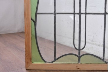イギリスアンティーク建具　1940年頃　植物を思わせる曲線意匠が軽やかなステンドグラスパネル2枚セット　(R-090852)