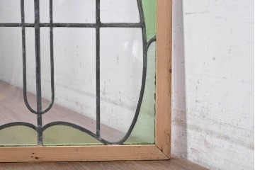 イギリスアンティーク建具　1940年頃　植物を思わせる曲線意匠が軽やかなステンドグラスパネル2枚セット　(R-090852)