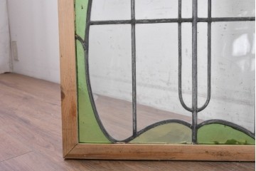 イギリスアンティーク建具　1940年頃　植物を思わせる曲線意匠が軽やかなステンドグラスパネル2枚セット　(R-090852)