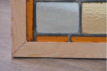 イギリスアンティーク建具　1940年頃　色とりどりのガラスを格子状に配したステンドグラスパネル1枚　(R-090853)