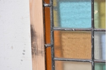 イギリスアンティーク建具　1940年頃　色とりどりのガラスを格子状に配したステンドグラスパネル1枚　(R-090853)
