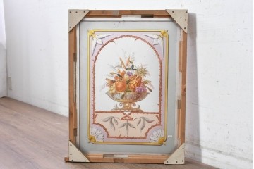 イギリスヴィンテージ建具　1950年から1960年頃　果物を描いたクラシカルな意匠のアクリルアートパネル1枚　(R-090854)