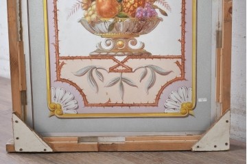 イギリスヴィンテージ建具　1950年から1960年頃　果物を描いたクラシカルな意匠のアクリルアートパネル1枚　(R-090854)