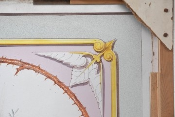 イギリスヴィンテージ建具　1950年から1960年頃　果物を描いたクラシカルな意匠のアクリルアートパネル1枚　(R-090854)