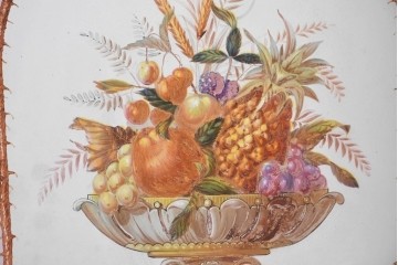 イギリスヴィンテージ建具　1950年から1960年頃　果物を描いたクラシカルな意匠のアクリルアートパネル1枚　(R-090854)