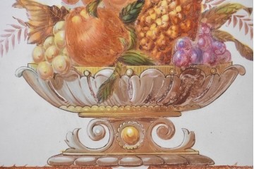 イギリスヴィンテージ建具　1950年から1960年頃　果物を描いたクラシカルな意匠のアクリルアートパネル1枚　(R-090854)