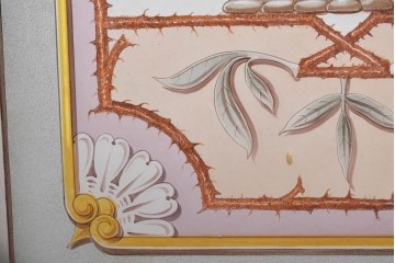 イギリスヴィンテージ建具　1950年から1960年頃　果物を描いたクラシカルな意匠のアクリルアートパネル1枚　(R-090854)