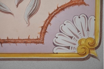 イギリスヴィンテージ建具　1950年から1960年頃　果物を描いたクラシカルな意匠のアクリルアートパネル1枚　(R-090854)