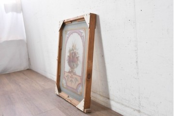 イギリスヴィンテージ建具　1950年から1960年頃　果物を描いたクラシカルな意匠のアクリルアートパネル1枚　(R-090854)