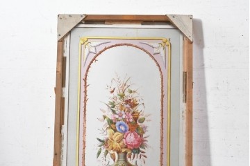 イギリスヴィンテージ建具　1950年から1960年頃　淡い色彩で花々を描いた優美なアクリルアートパネル1枚　(R-090855)