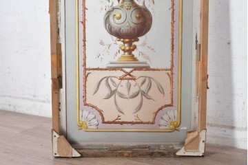 イギリスヴィンテージ建具　1950年から1960年頃　淡い色彩で花々を描いた優美なアクリルアートパネル1枚　(R-090855)