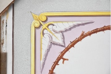 イギリスヴィンテージ建具　1950年から1960年頃　淡い色彩で花々を描いた優美なアクリルアートパネル1枚　(R-090855)