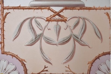 イギリスヴィンテージ建具　1950年から1960年頃　淡い色彩で花々を描いた優美なアクリルアートパネル1枚　(R-090855)