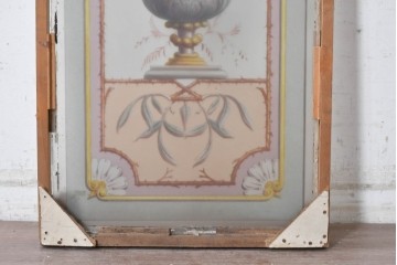 イギリスヴィンテージ建具　1950年から1960年頃　淡い色彩で花々を描いた優美なアクリルアートパネル1枚　(R-090855)