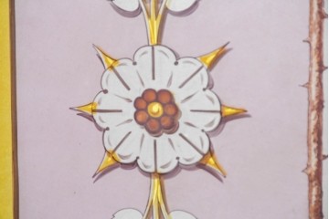 イギリスヴィンテージ建具　1950年から1960年頃　牧歌的な風景画と装飾が美しいアクリルアートパネル1枚　(R-090856)