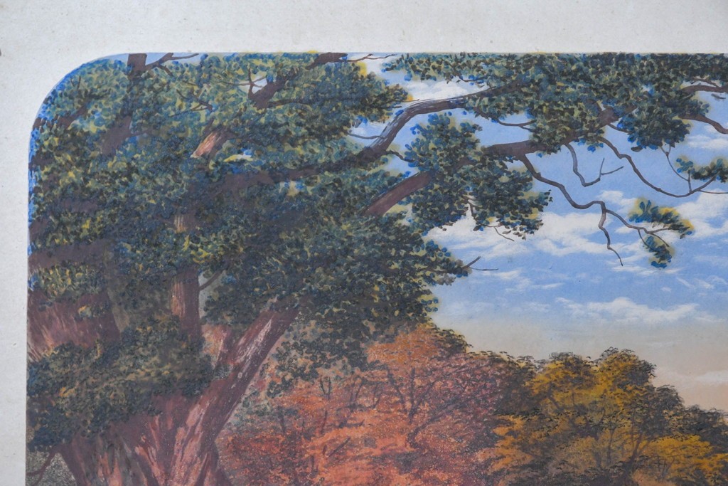 イギリスヴィンテージ建具　1950年から1960年頃　牧歌的な風景画と装飾が美しいアクリルアートパネル1枚　(R-090856)