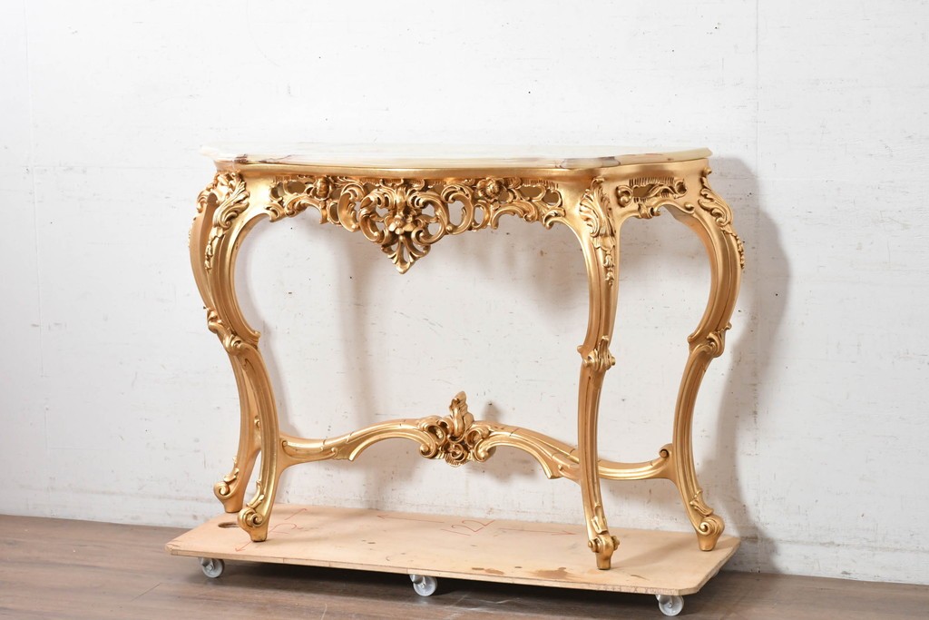 中古　美品　SILIK(シリック)　ロココ調　金彩装飾が華やかなコンソールテーブル　(R-090859)