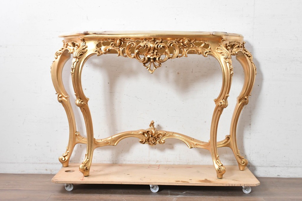 中古　美品　SILIK(シリック)　ロココ調　金彩装飾が華やかなコンソールテーブル　(R-090859)