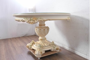 中古　美品　SILIK(シリック)　優美な装飾が目を引くラウンドテーブル　(R-090860)