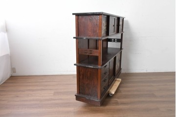 和製ヴィンテージ　美品　最高級　指物工芸家具　タモ材　杉材　蒔絵が華やかな漆塗りの茶棚　定価推定約150万円以上　(R-090862)