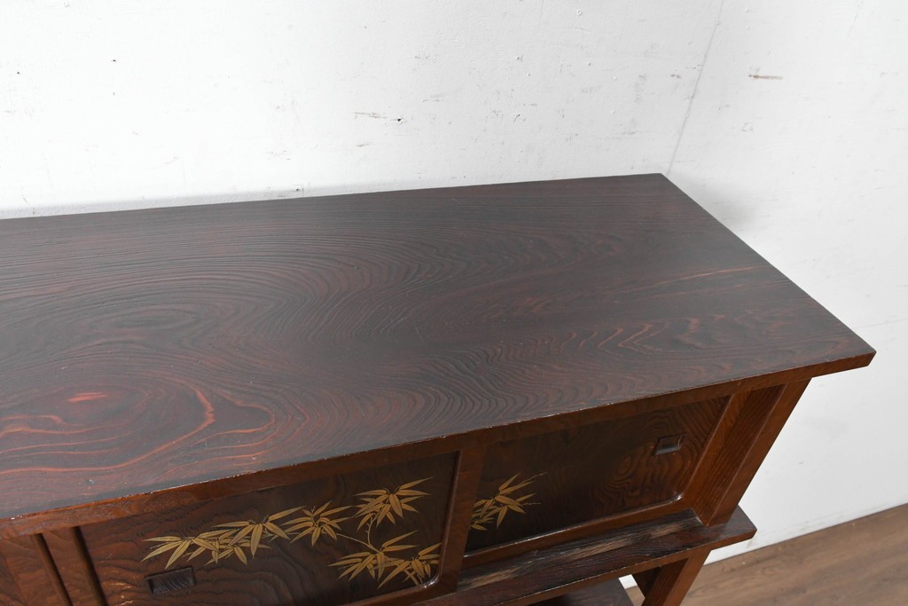 和製ヴィンテージ　美品　最高級　指物工芸家具　タモ材　杉材　蒔絵が華やかな漆塗りの茶棚　定価推定約150万円以上　(R-090862)
