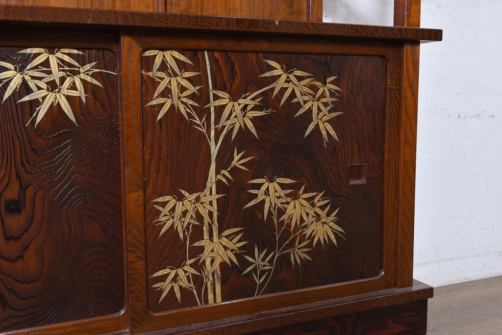 和製ヴィンテージ　美品　最高級　指物工芸家具　タモ材　杉材　蒔絵が華やかな漆塗りの茶棚　定価推定約150万円以上　(R-090862)