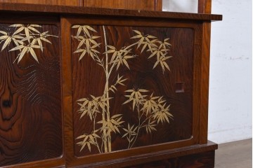 和製ヴィンテージ　美品　最高級　指物工芸家具　タモ材　杉材　蒔絵が華やかな漆塗りの茶棚　定価推定約150万円以上　(R-090862)