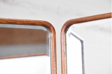中古　美品　江戸指物の逸品!　欅(ケヤキ)材　豊かな木目と網代編みを楽しめる三面鏡台　定価約100万円　(R-090865)