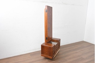 中古　美品　江戸指物の逸品!　欅(ケヤキ)材　豊かな木目と網代編みを楽しめる三面鏡台　定価約100万円　(R-090865)