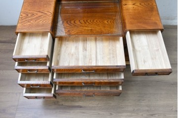 中古　美品　江戸指物の逸品!　欅(ケヤキ)材　豊かな木目と網代編みを楽しめる三面鏡台　定価約100万円　(R-090865)