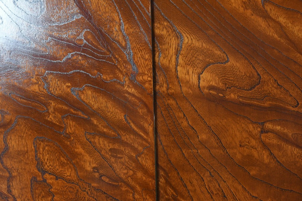 中古　美品　江戸指物の逸品!　欅(ケヤキ)材　豊かな木目と網代編みを楽しめる三面鏡台　定価約100万円　(R-090865)