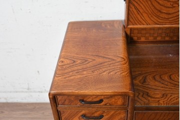 中古　美品　江戸指物の逸品!　欅(ケヤキ)材　豊かな木目と網代編みを楽しめる三面鏡台　定価約100万円　(R-090865)
