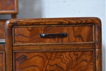 中古　美品　江戸指物の逸品!　欅(ケヤキ)材　豊かな木目と網代編みを楽しめる三面鏡台　定価約100万円　(R-090865)