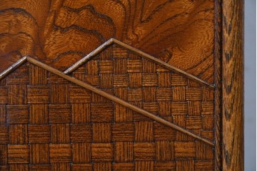 中古　美品　江戸指物の逸品!　欅(ケヤキ)材　豊かな木目と網代編みを楽しめる三面鏡台　定価約100万円　(R-090865)