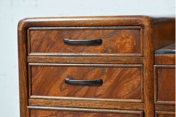 中古　美品　江戸指物の逸品!　欅(ケヤキ)材　豊かな木目と網代編みを楽しめる三面鏡台　定価約100万円　(R-090865)