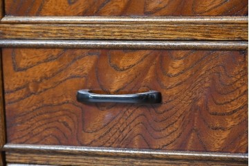 中古　美品　江戸指物の逸品!　欅(ケヤキ)材　豊かな木目と網代編みを楽しめる三面鏡台　定価約100万円　(R-090865)