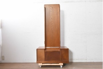 中古　美品　江戸指物の逸品!　欅(ケヤキ)材　豊かな木目と網代編みを楽しめる三面鏡台　定価約100万円　(R-090865)