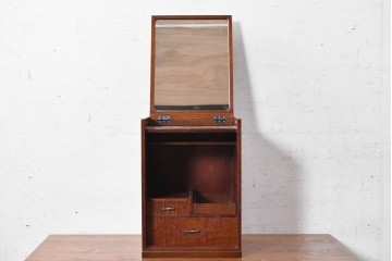 中古　美品　江戸指物の逸品!　タモ材　漆塗り　網代編みと美しい木目を楽しめるコンパクトな鏡台　定価約40万円　(R-090878)