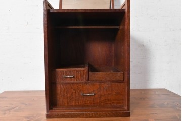 中古　美品　江戸指物の逸品!　タモ材　漆塗り　網代編みと美しい木目を楽しめるコンパクトな鏡台　定価約40万円　(R-090878)