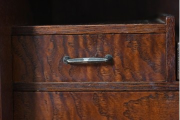 中古　美品　江戸指物の逸品!　タモ材　漆塗り　網代編みと美しい木目を楽しめるコンパクトな鏡台　定価約40万円　(R-090878)