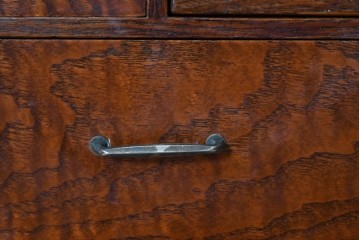 中古　美品　江戸指物の逸品!　タモ材　漆塗り　網代編みと美しい木目を楽しめるコンパクトな鏡台　定価約40万円　(R-090878)
