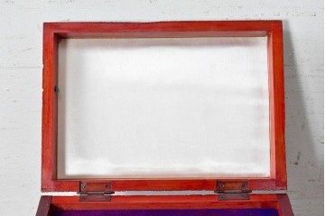 和製ヴィンテージ　日光彫りの逸品!　朱塗り　牡丹彫刻に目を奪われる芸術品のようなジュエリーボックス　(R-090879)