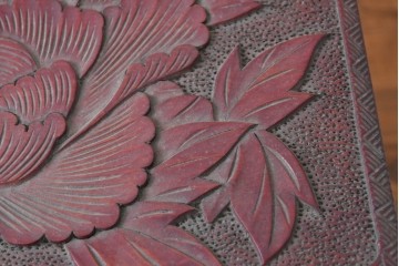 和製ヴィンテージ　日光彫りの逸品!　朱塗り　牡丹彫刻に目を奪われる芸術品のようなジュエリーボックス　(R-090879)