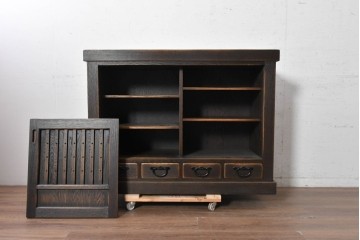 中古　美品　飛騨産業　JAPAN PROVINCIAL(ジャパンプロヴィンシャル)　格子戸の意匠が趣深い帳場箪笥　定価約95万円　(R-090886)