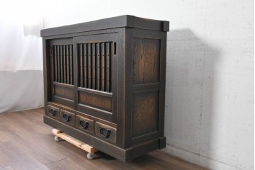 中古　美品　飛騨産業　JAPAN PROVINCIAL(ジャパンプロヴィンシャル)　格子戸の意匠が趣深い帳場箪笥　定価約95万円　(R-090886)