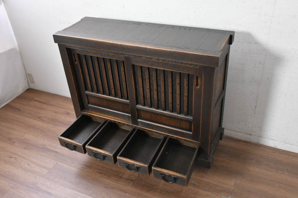 中古　美品　飛騨産業　JAPAN PROVINCIAL(ジャパンプロヴィンシャル)　格子戸の意匠が趣深い帳場箪笥　定価約95万円　(R-090886)