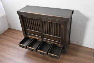 中古　美品　飛騨産業　JAPAN PROVINCIAL(ジャパンプロヴィンシャル)　格子戸の意匠が趣深い帳場箪笥　定価約95万円　(R-090886)