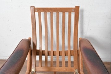 【簡易リペア限定品】　北欧ヴィンテージ　ノルウェー　LIED MOBLER(リードボブラー)　ハイバックと回転式の脚部を備えたリクライニングチェア　※革にダメージ有り　(R-090888)
